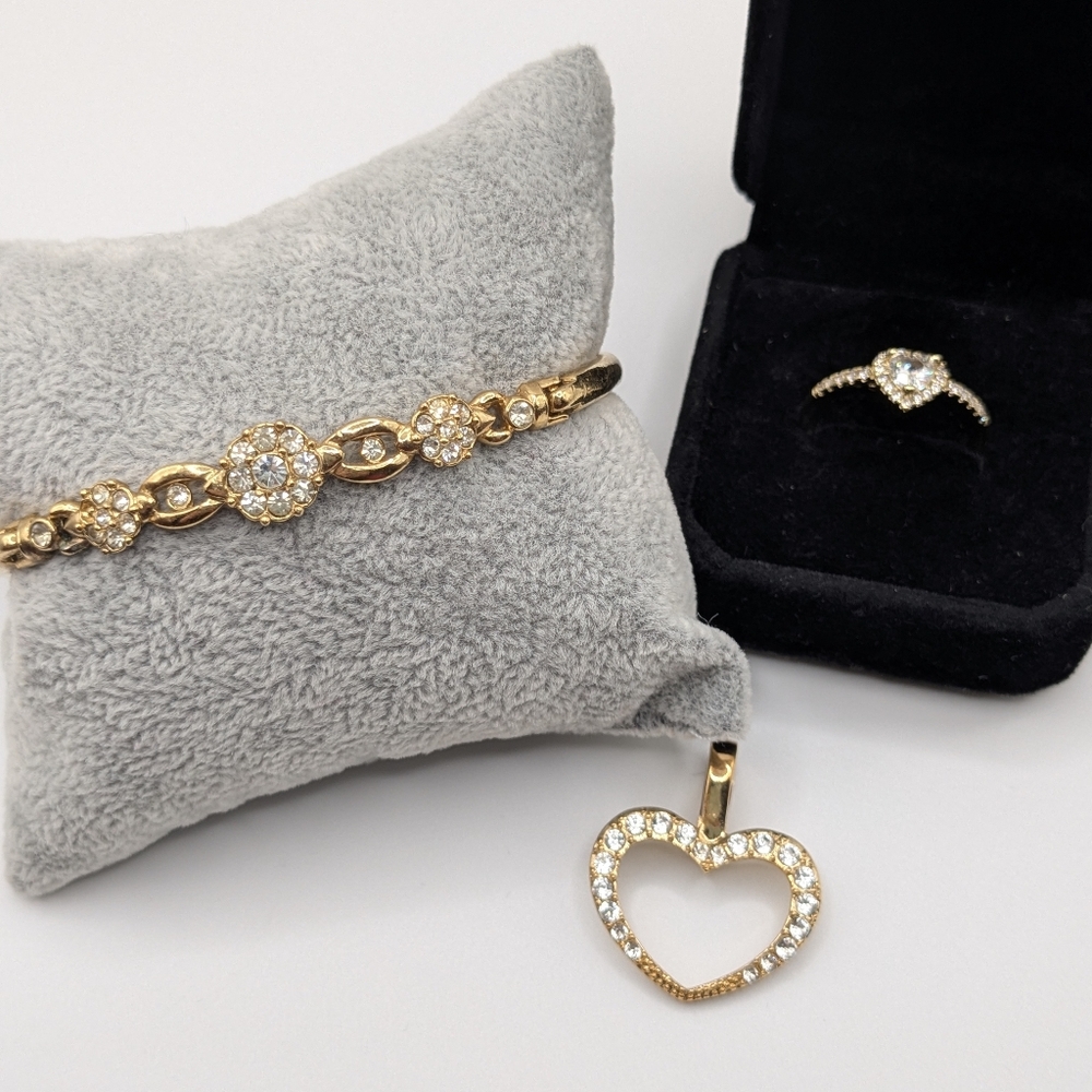 3 Piece Gold Tone And CZ Jewelry Set
